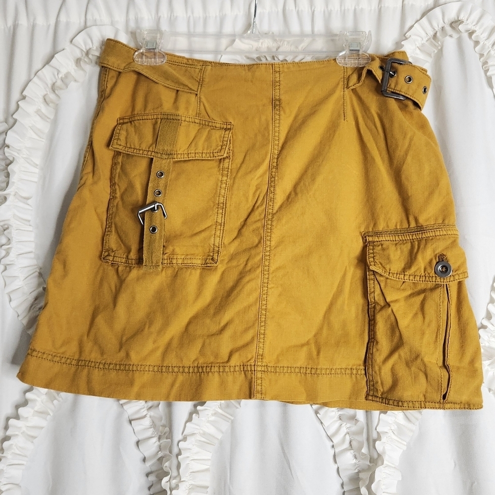 Free People Erika Utility Cargo Mini Skirt in Mustard Yellow Sz 10 - Picture 3 of 9